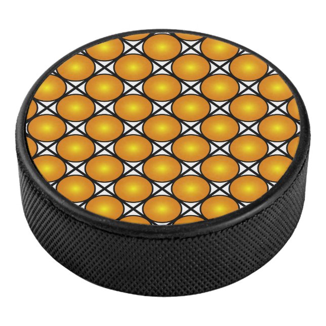 Luminous Golden Dots Black White Lattice Pattern Hockey Puck (3/4)