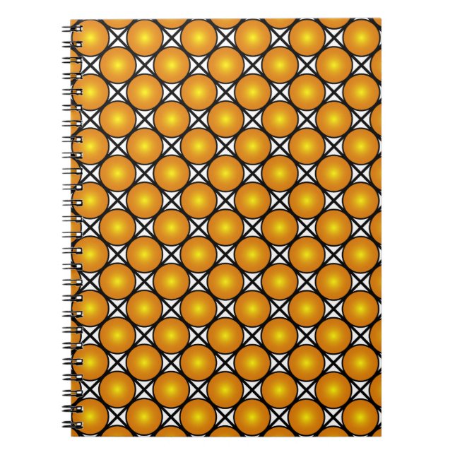 Luminous Golden Dots Black White Lattice Pattern Notebook (Front)