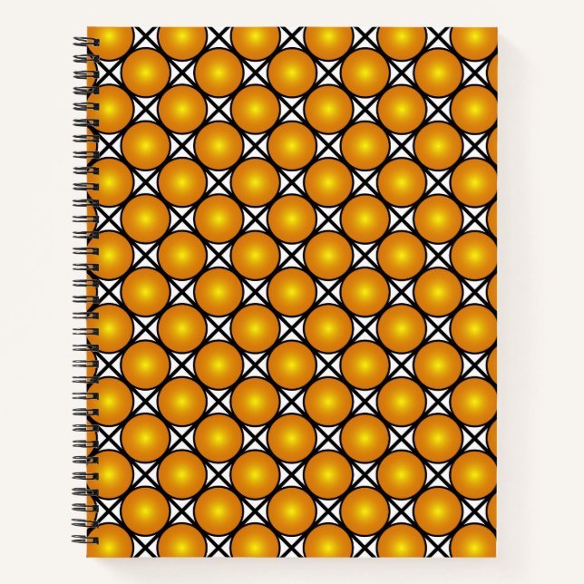Luminous Golden Dots Black White Lattice Pattern Notebook (Front)
