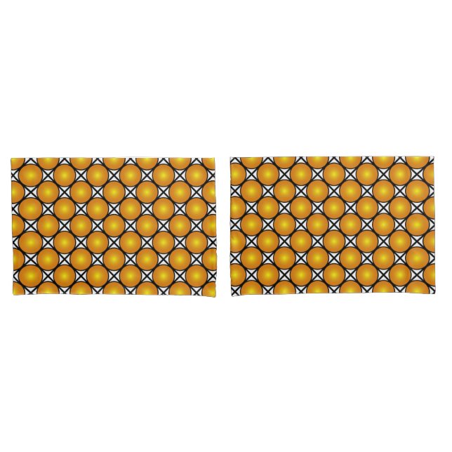 Luminous Golden Dots Black White Lattice Pattern Pillowcase (Front-Set)