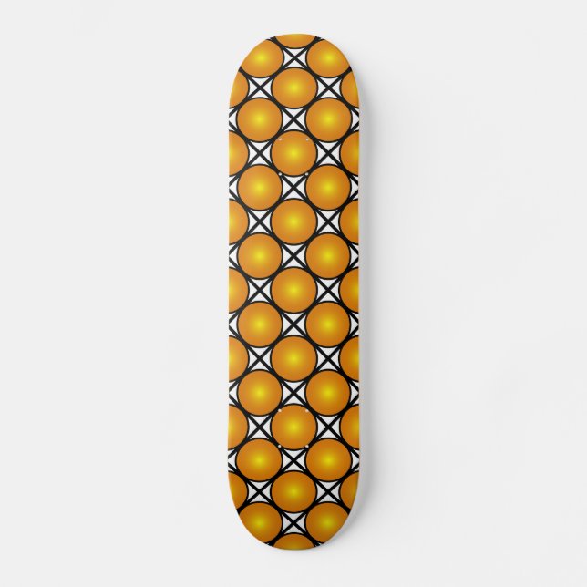Luminous Golden Dots Black White Lattice Pattern Skateboard (Front)