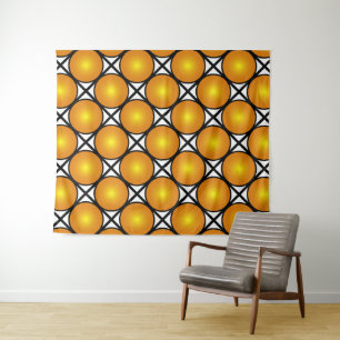 Luminous Golden Dots Black White Lattice Pattern Tapestry