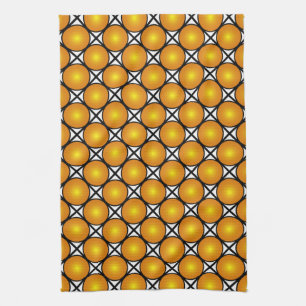 Luminous Golden Dots Black White Lattice Pattern Tea Towel