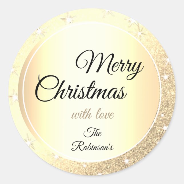 Luminous Golden Glitter Sparkle Gold Effect Xmas Classic Round Sticker (Front)