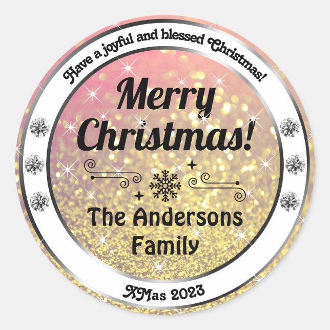 Luminous Golden Sparkle Glitter Christmas Labels (Front)