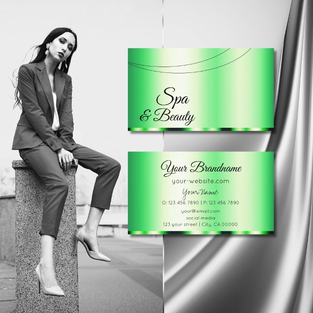 Luminous Green Glamourous Professional and Simple Business Card (Creator Uploaded)