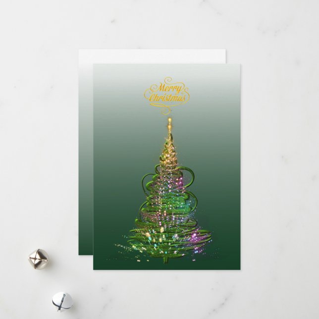 Luminous Green Holiday Tree flat holiday card  (Front/Back In Situ)