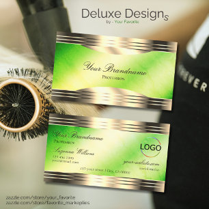 Luminous Green Marble Gold Borders and Logo Luxe Business Card