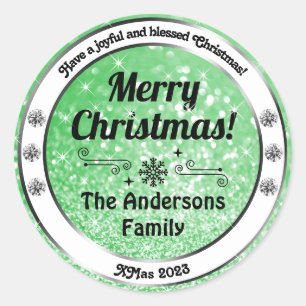 Luminous Green Sparkle Glitter Christmas Labels