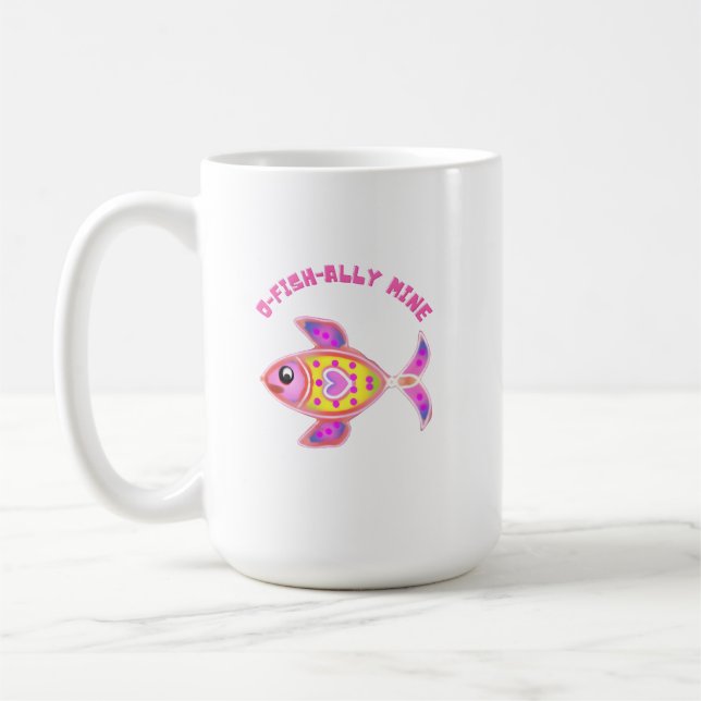 Luminous Heart Fish: Radiant Neon Kawaii Sea Life  Coffee Mug (Left)