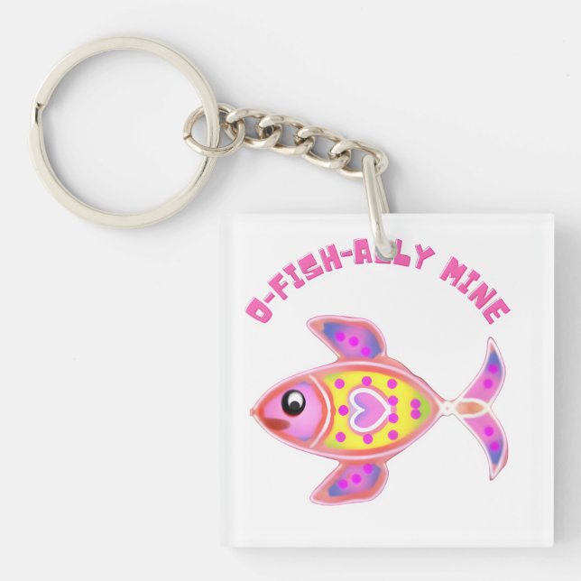 Luminous Heart Fish: Radiant Neon Kawaii Sea Life  Key Ring (Front)