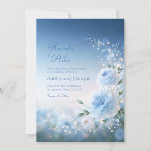 Luminous Ice Blue Blossom Spray Wedding Invitation