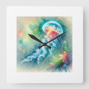 Luminous jellyfish 251024AREF103 - Watercolor Square Wall Clock