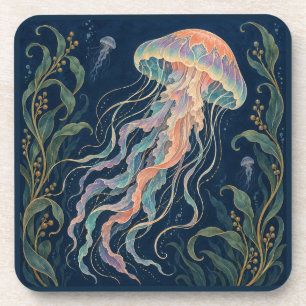 Luminous Jellyfish in Art Nouveau Ocean Garden Coaster