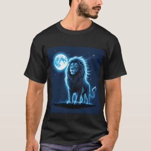 Luminous Lion T-Shirt Design Under Moonlit Sky