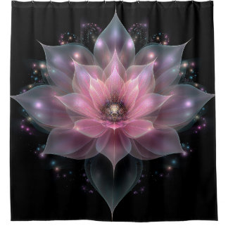 Luminous Lotus Flower - Light Pink Black Floral  Shower Curtain