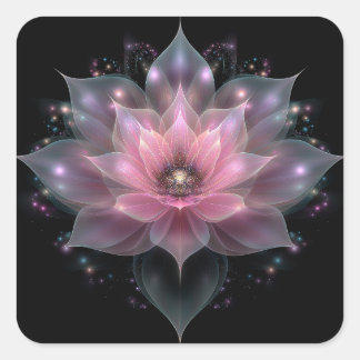 Luminous Lotus Flower - Light Pink Black Floral Square Sticker