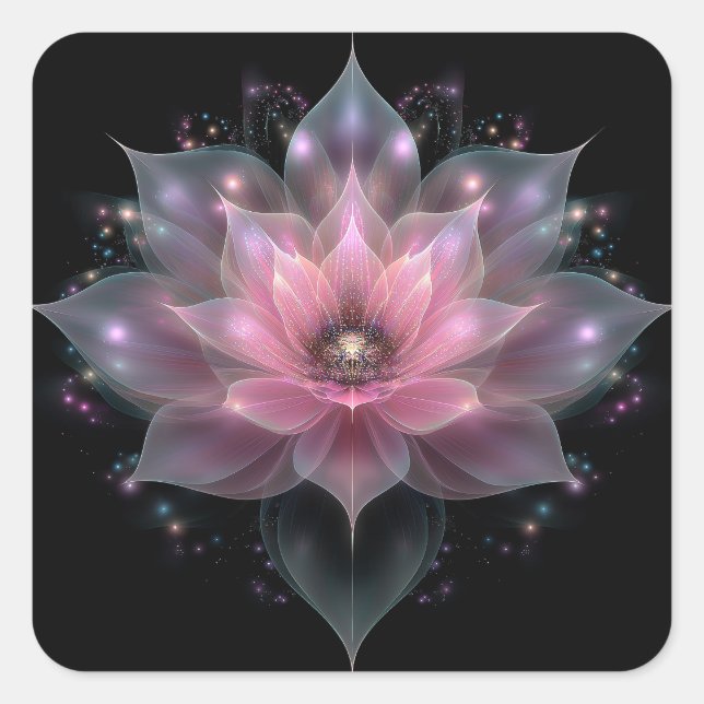 Luminous Lotus Flower - Light Pink Black Floral  Square Sticker (Front)