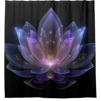 Luminous Lotus Flower - Purple Blue Black Floral Shower Curtain