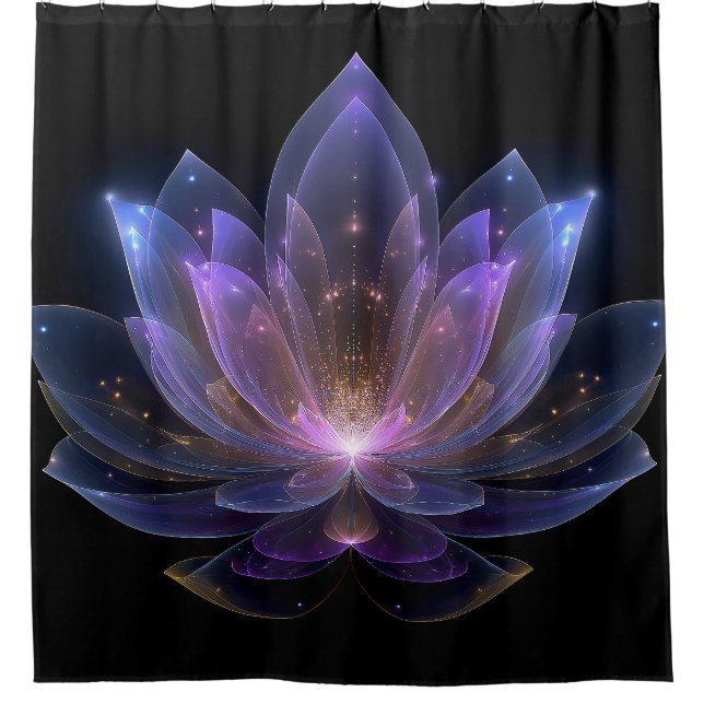 Luminous Lotus Flower - Purple Blue Black Floral Shower Curtain (Front)
