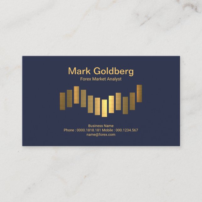 Luminous Luxurious Gold Bar Graph Forex Dealer Business Card (Front)