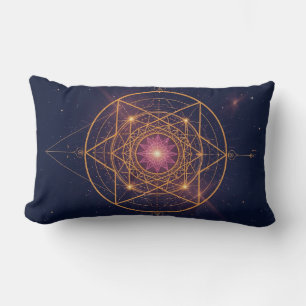 Luminous Mandala of Golden Harmony Lumbar Cushion