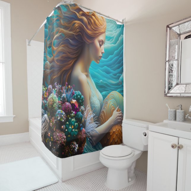  Luminous Mermaid and Gems Shower Curtain (In Situ)