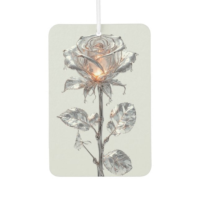 Luminous Metallic Silver Rose Car Air Freshener (Front)