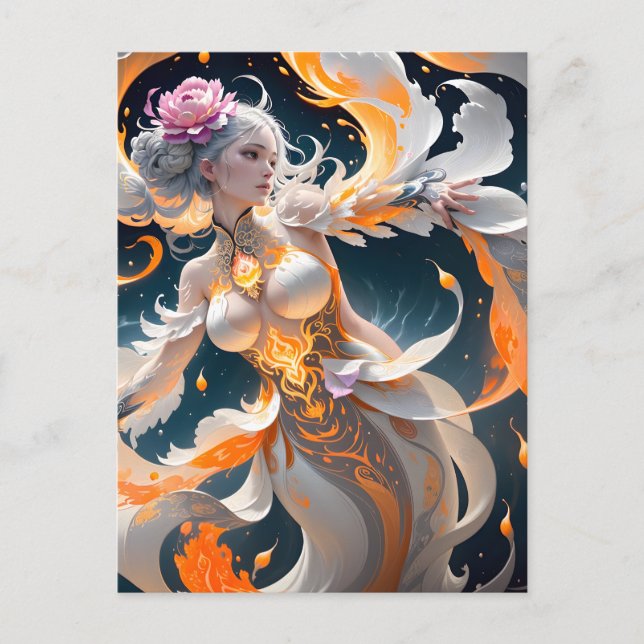 Luminous moon lady is a woman splash art that is a holiday postcard (Front)