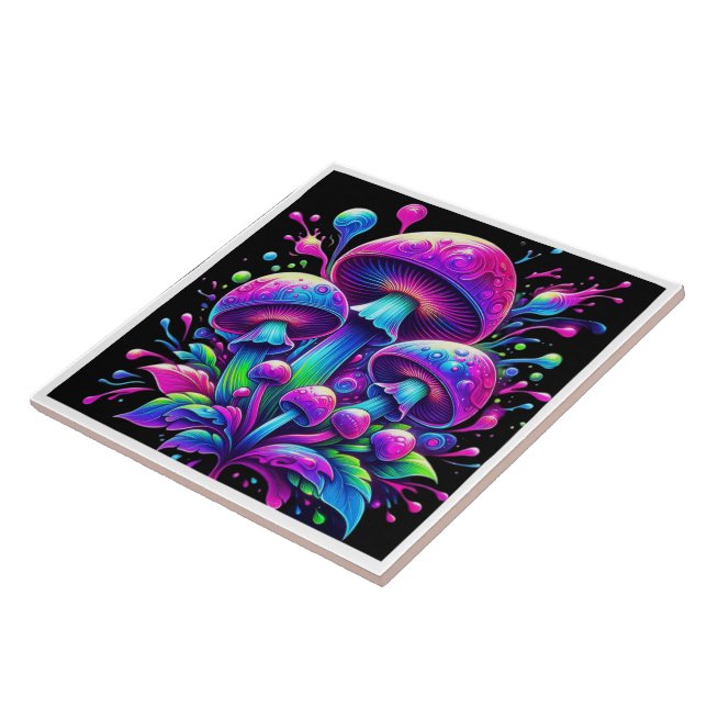 Luminous Mushroom Fantasy Bloom Ceramic Tile (Side)