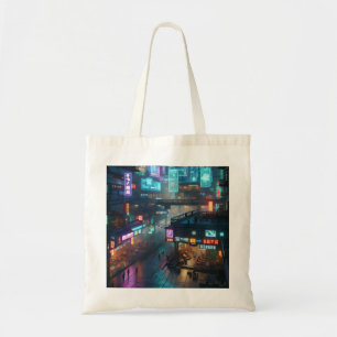 Luminous Neon Cyberpunk Cityscape Futuristic Tote Bag