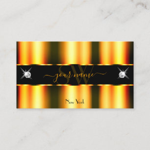 Luminous Orange Black Sparkling Diamonds Initials Business Card