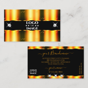 Luminous Orange Black Sparkling Diamonds with Logo Business Card