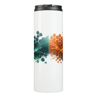 Luminous Orange Cyan Futuristic Tech Core Thermal Tumbler