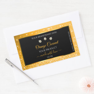 Luminous Orange Glitter Stars Black Product Labels