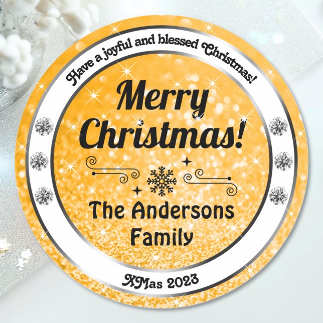 Luminous Orange Sparkle Glitter Christmas Labels (Creator Uploaded)