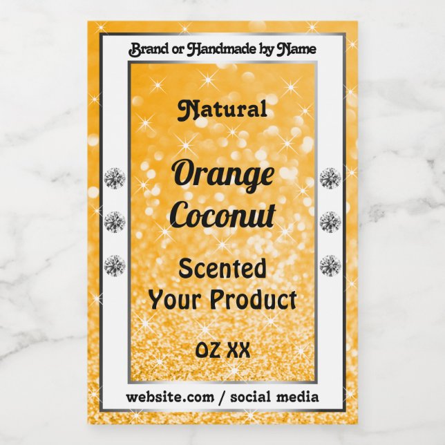 Luminous Orange Sparkling Glitter Product Labels (Single Label)