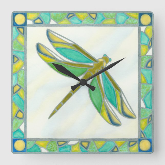 Luminous Pastel Dragonfly by Vanna Lam Square Wall Clock (Front)