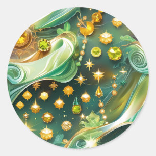Luminous Peridot Citrine Celestial Moon Classic Round Sticker