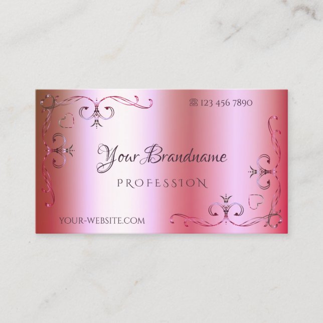 Luminous Pink and Green Gradient Ornamental Ornate Business Card (Front)