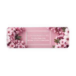 Luminous Pink Cherry Blossom Double Frame Return Address Label