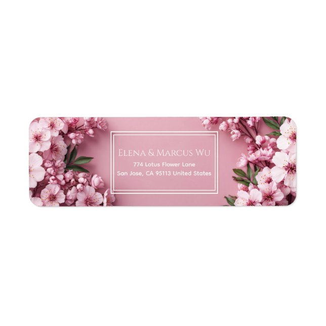 Luminous Pink Cherry Blossom Double Frame Return Address Label (Front)