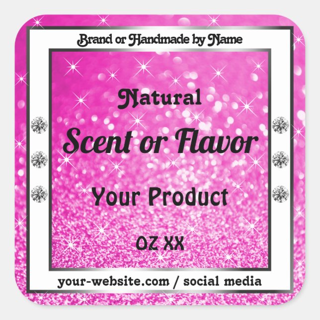 Luminous Pink Glitter Sparkle Stars Product Labels (Front)