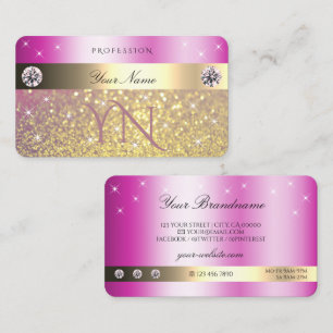 Luminous Pink Purple Gold Glitter with Initials Business Card