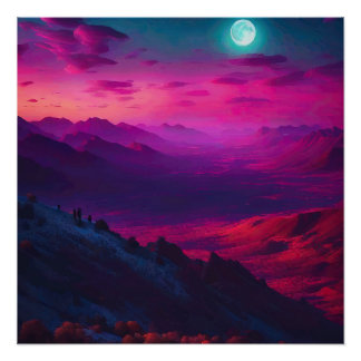 Luminous Pink & Purple Mountain Landscape Poster