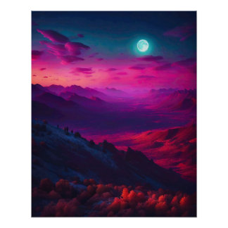 Luminous Pink & Purple Mountain Landscape Poster