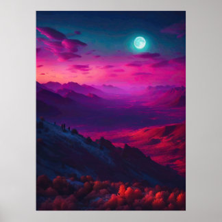 Luminous Pink & Purple Mountain Landscape Poster