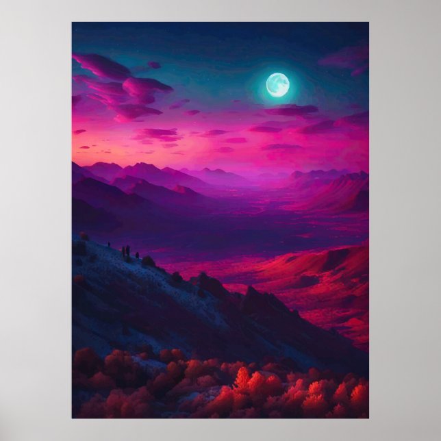Luminous Pink & Purple Mountain Landscape Poster (Front)