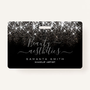 Luminous Platinum Silver Glitter Elegant Beauty ID Badge