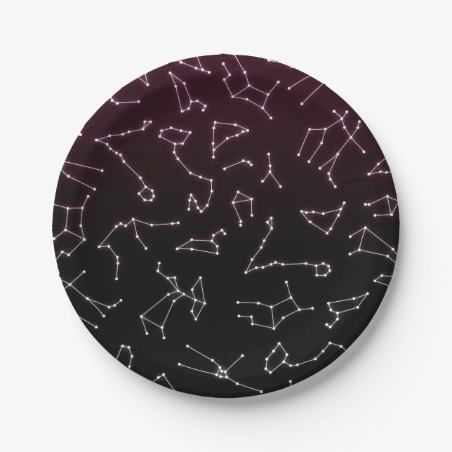 Luminous Purple White Zodiac Constellation Stars Paper Plate (Front)
